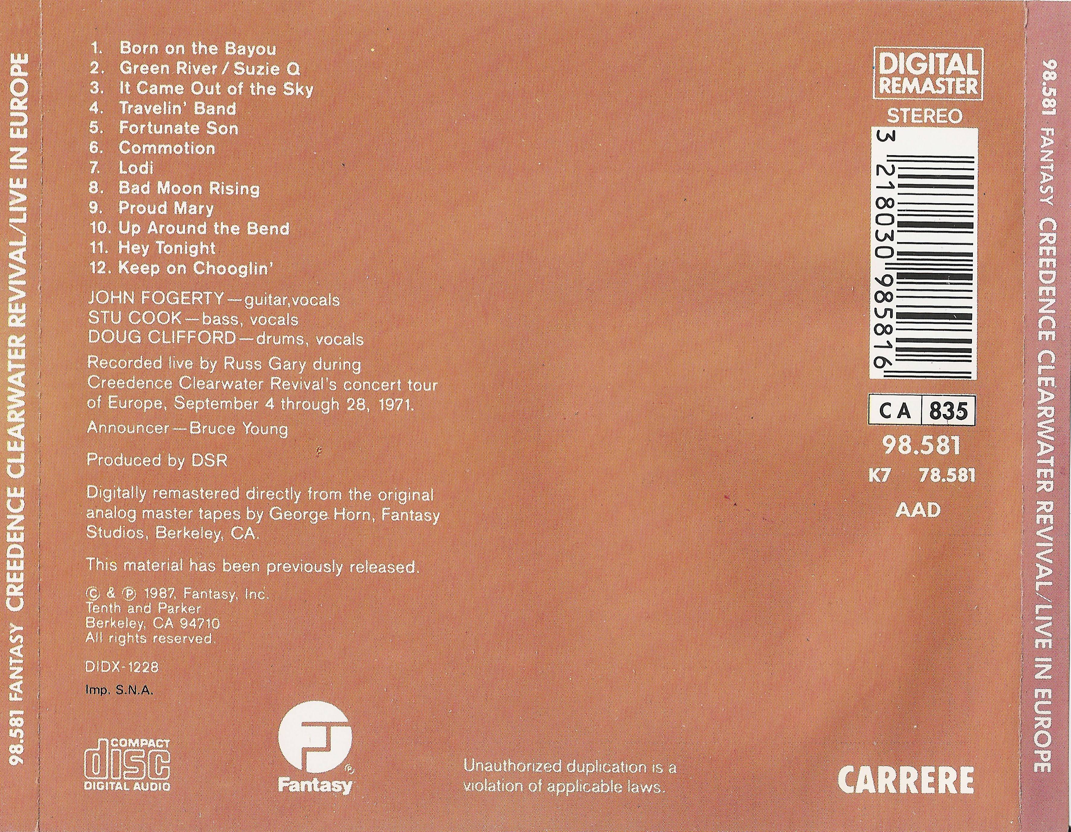 Creedence Clearwater Revival Live In Europe : Back FR